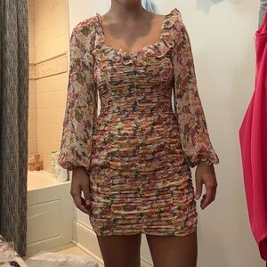 Aakaa Brown and Orange Ruched Bodycon Dress